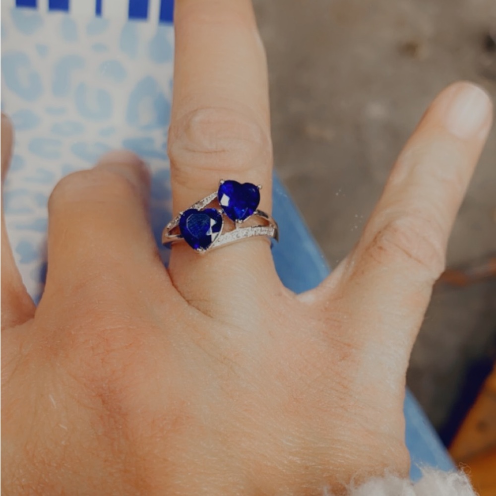 925 Sterling Silver Double Heart Ring